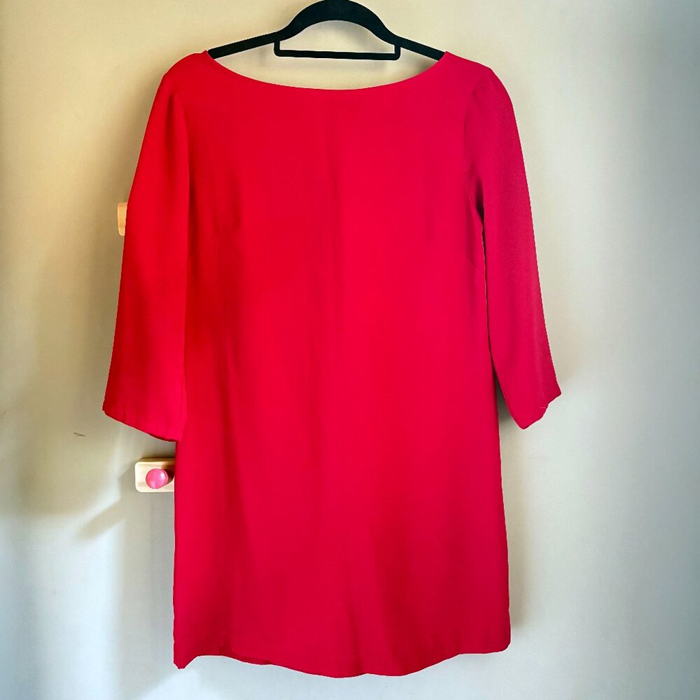 Leith Candy Apple Red Shift Dress w/ Back Opening + 3/4 Sleeves